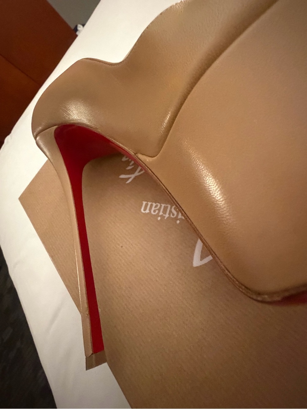 Christian Louboutin Nude Patent Platform Pumps with Signature Red Soles - Picture 14 of 17